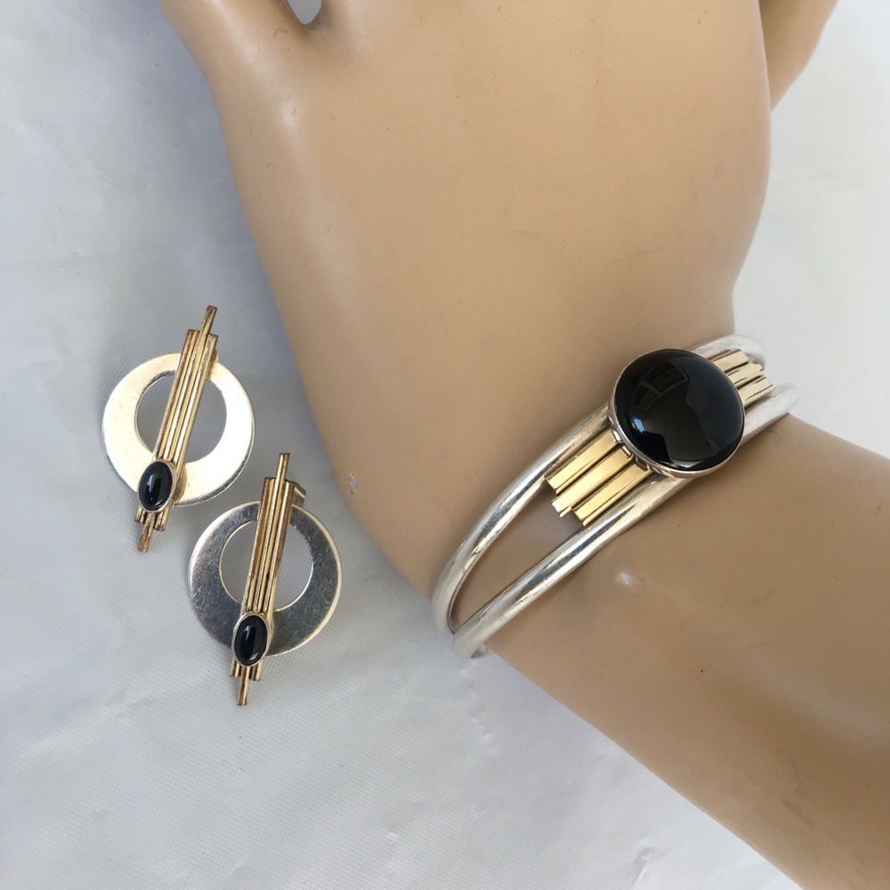 Signed PTP Sterling Silver/GF Onyx set.
